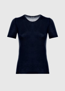 Maglia girocollo in cashmere e seta da donna, blu