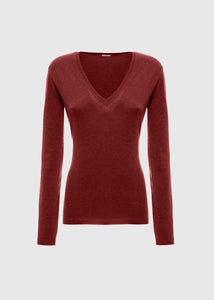 Maglia scollo v in cashmere light da donna, rosso