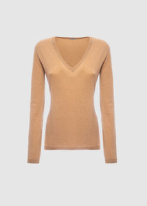 Maglia scollo v in cashmere light da donna, beige