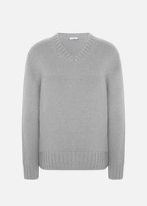 V-neck sweater in regenerated cashmere and wool