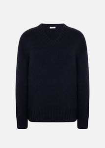 V-neck sweater in regenerated cashmere and wool