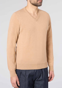 Maglione scollo V in cashmere da Uomo in colore beige