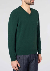 Maglione scollo V in cashmere da Uomo in colore verde